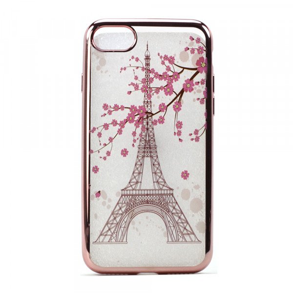 Wholesale iPhone 7 Plus Crystal Clear Rose Gold Design Case (Eiffel Tower)